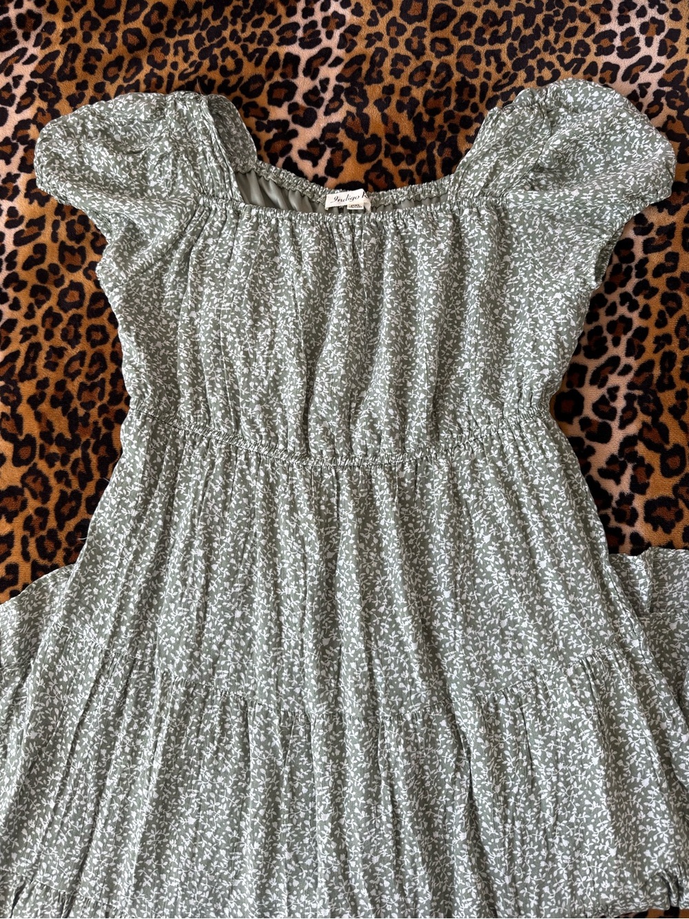 Smocked Ruffle Square-Neck Floral Dress - Sage Green